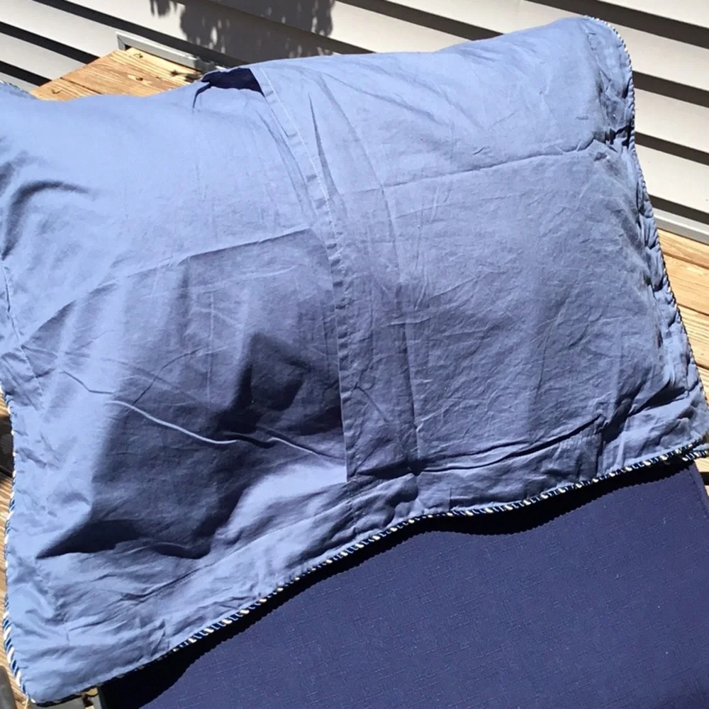 Blue Jacquard Damask Medallion Standard Shams with Twisted Rope‎ Cord Trim